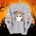 thumbnail image 5 of Xinoom Women Halloween Crewneck Pullover Sweatshirt, Cute Ghost Pumpkin Bat Pattern Long Sleeve Tops, Loose Fit Casual Shirts for Holiday Daily Wear Gray,L, 5 of 8