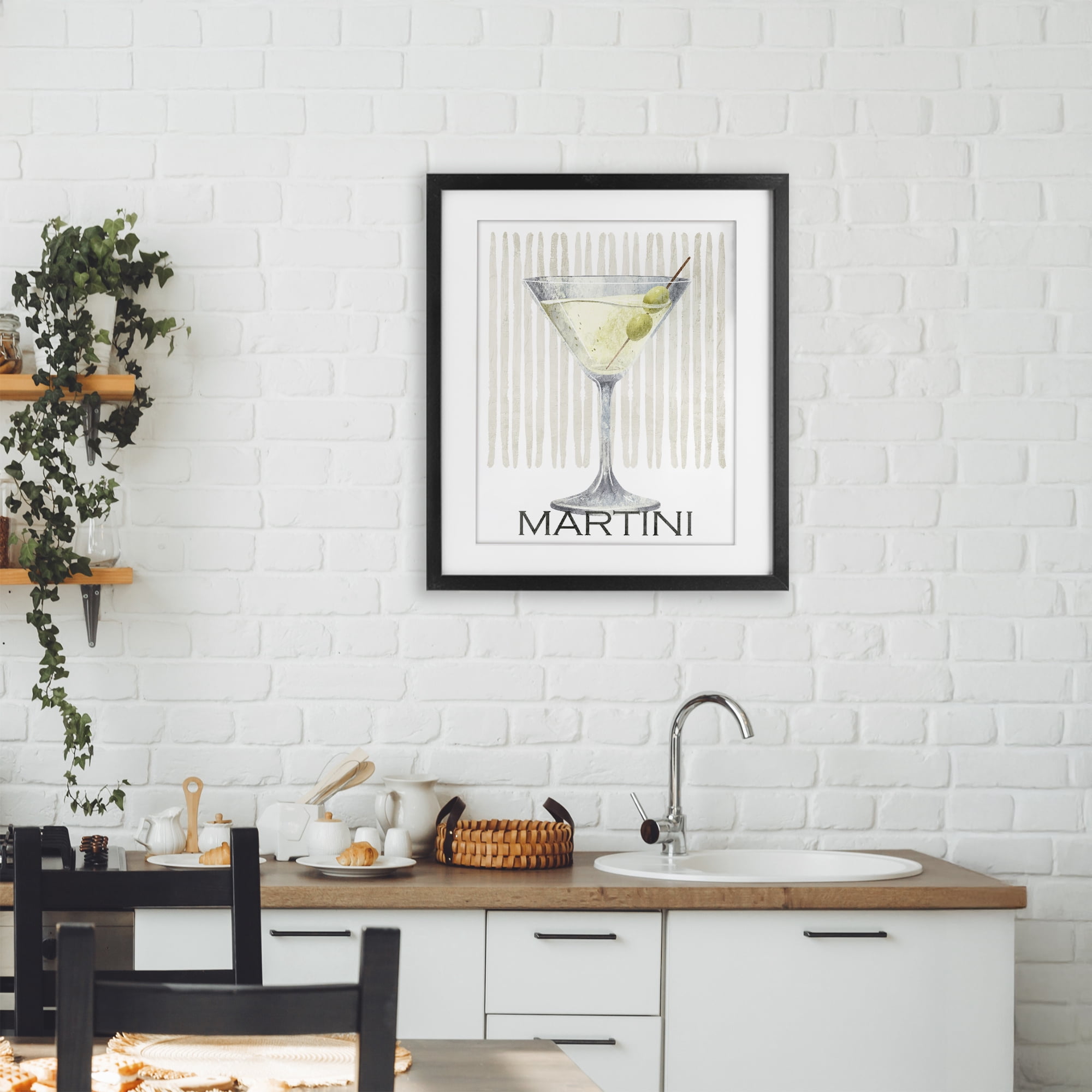 Stupell Industries Subtle Martini Drink Black Framed Print Under Glass, design by Kim Allen