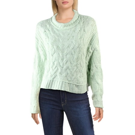 Free People Womens Merry Go Round Cable Knit Cropped Pullover Sweater Green S