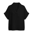 thumbnail image 6 of Linen Tops for Women Shawl Collar V Neck Short Sleeve Gauze Shirts Summer Lightweight Dressy Casual Blouses Black M, 6 of 6