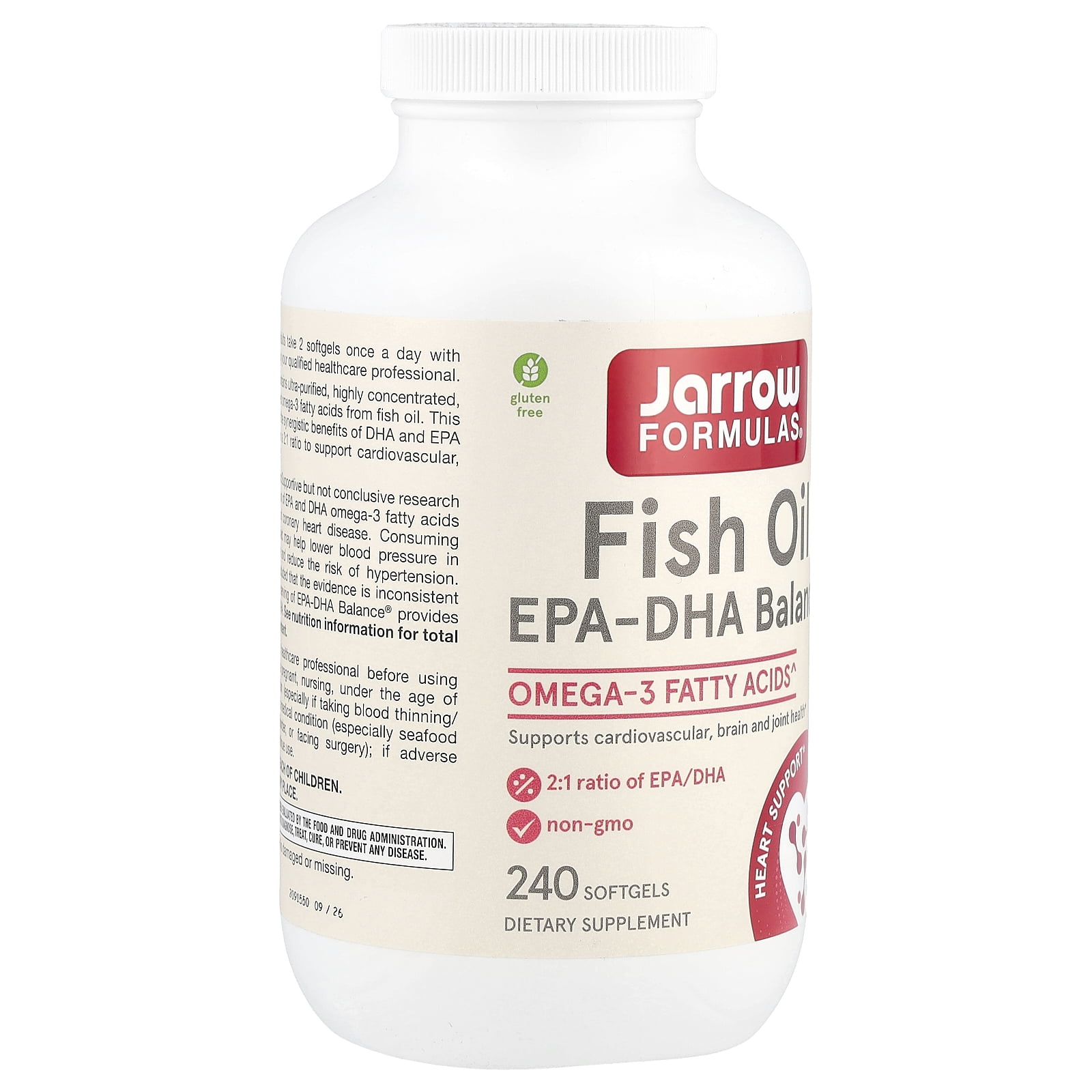 Jarrow Formulas EPA-DHA Balance Odorless, Supports Brain and Heart Health, 240 Softgels