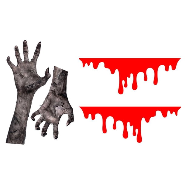 Etiqueta Engomada Del Coche Del Sangrado De La Sangre De Halloween Pegatinas De Los Brazos Del Fantasma Calcomanías Del Coche De Halloween Pegatina Del Faro Delantero Trasero Decoración De Halloween Vogacara HA037468-00
