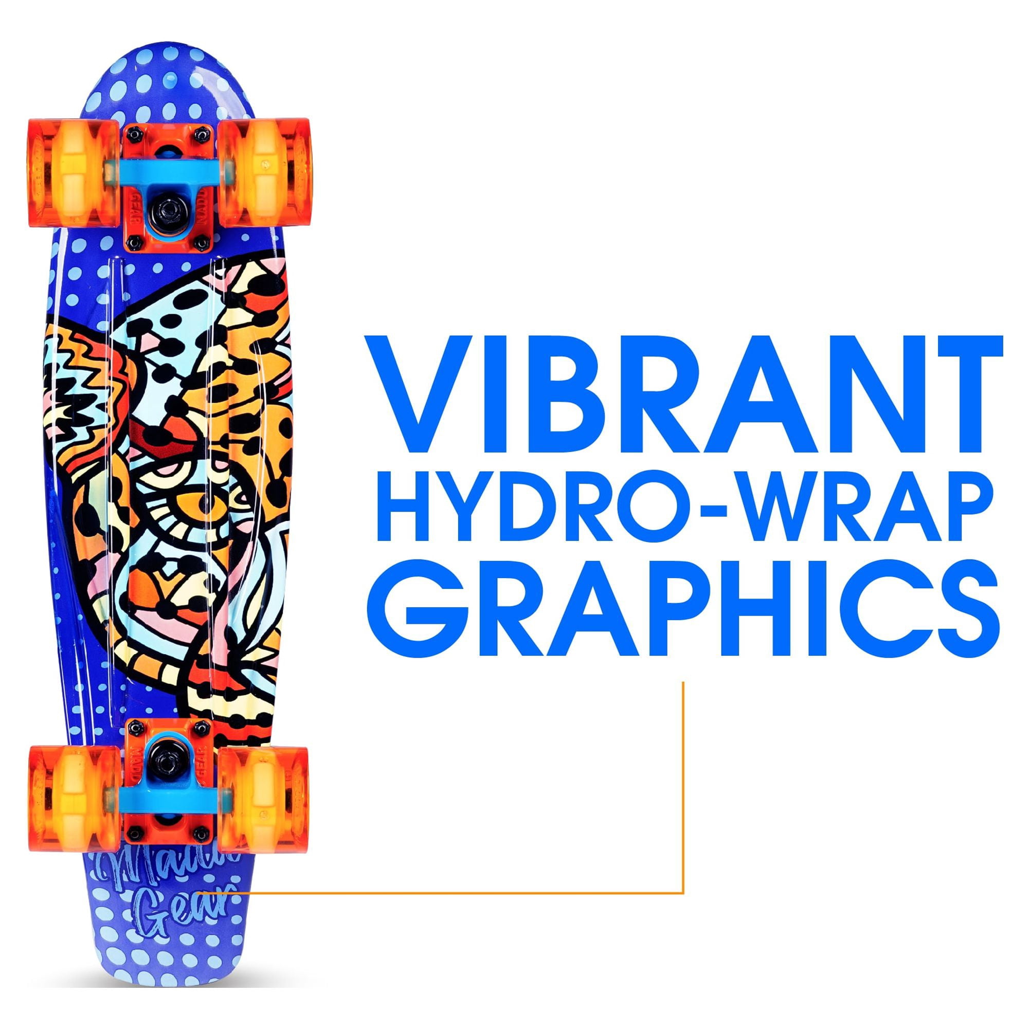 Madd Gear 22" Retro Beginner Skateboard Mini Cruiser- 62 mm Wheels Beginner Penny Style Board