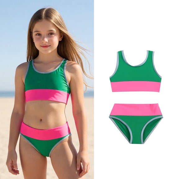 Girls Swimming Suits Color Block Swimsuit Girls Swimsuit Sets Size 5-6 Years Girls Swimsuit