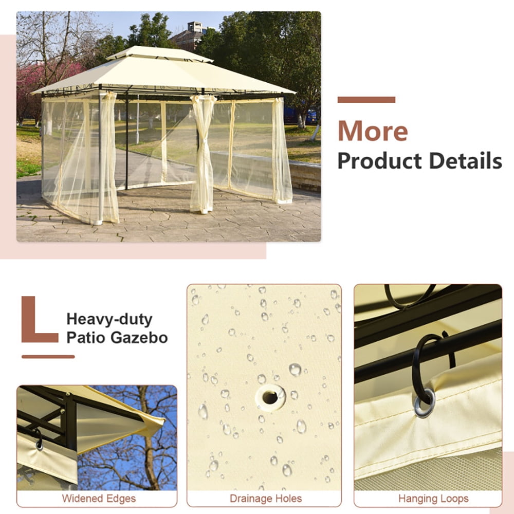 Aimee Lii 10 x 13 Feet Tent Canopy Shelter with Removable Netting Sidewall, Backyard Canopy Gazebo for Party Wedding BBQ Events, Beige