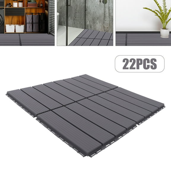 22 Pcs Plastic Composite Patio Deck Tiles 30x30cm Interlocking Decking Tiles For Bathroom, Living Room