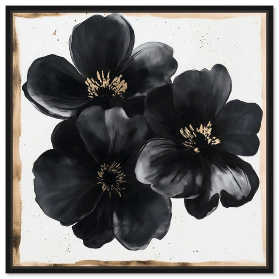 The Enigma of Black and Gold I Canvas Elegant Floral Art by Art Remedy, Black Frame, 12" x 12"