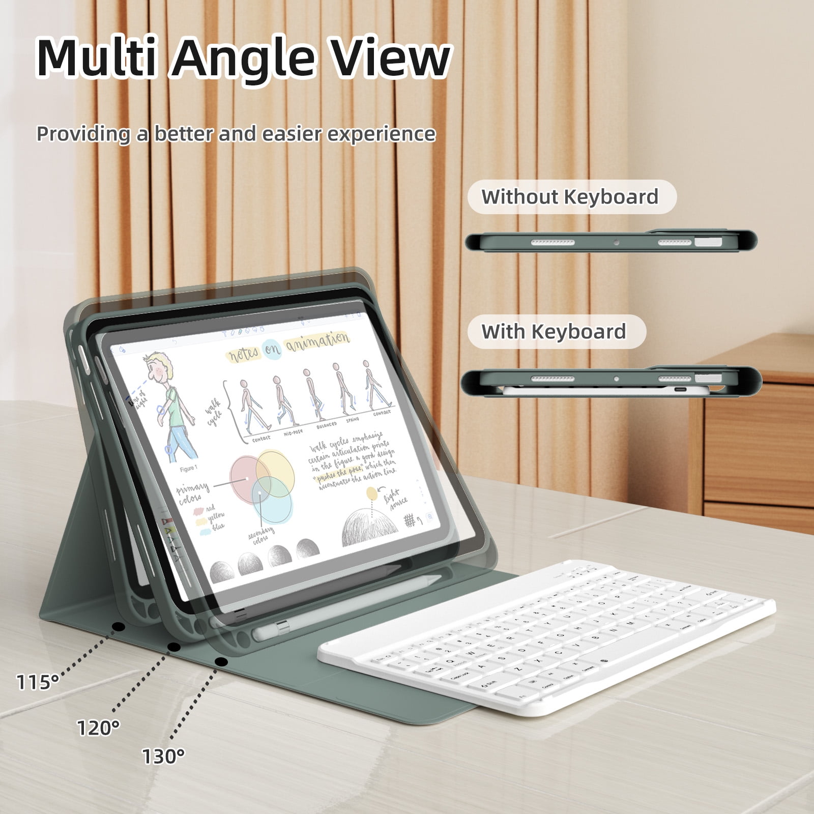 GKABXY Magnetic Keyboard Case for iPad A16 11th /10th Generation 2025/2022 with Pencil Holder 10.9/11 Inch, Magnetic Detachable Wireless Bluetooth Multi-Angle Stand Rechargeable Keyboard Case, Green