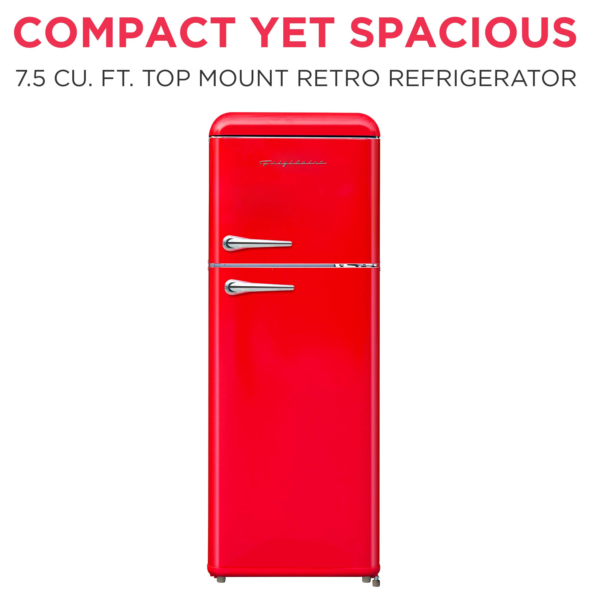Frigidaire 7.5 Cu. ft. Retro Refrigerator, Apartment Size Top Mount Fridge with Chrome Handles, Red EFR756