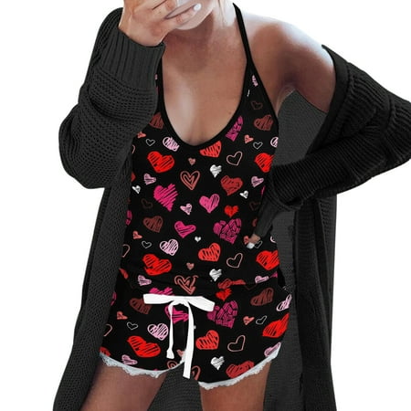

Pianpianzi plus Size Swimsuit Shorts Beautiful Short Suit for Women Long Torso Swimsuit plus Women Sexy Heart Star Printing Halter Pajamas Sleeveless Cami Shorts Lingerie Sleepwear Set