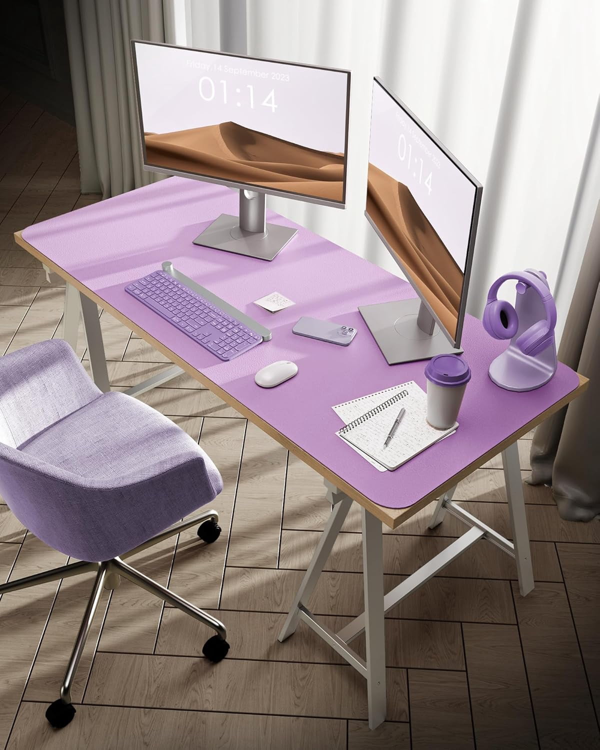 Leather Desk Pad Protector, Office Desk Mat, Large Mouse Pad, Non-Slip PU Leather Desk Blotter, Laptop Desk Pad, Waterproof Desk Writing Pad for Office and Home (Light Pink, 47.2" x 23.6")