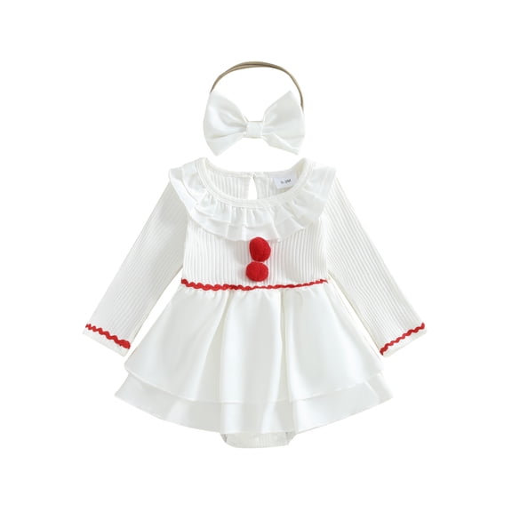 RUINIXCW Newborn Baby Girl Halloween Outfit Clown Costume Infant Girls Romper Dress Spring Fall Doll Collar Long Sleeve Patchwork Dress Headband