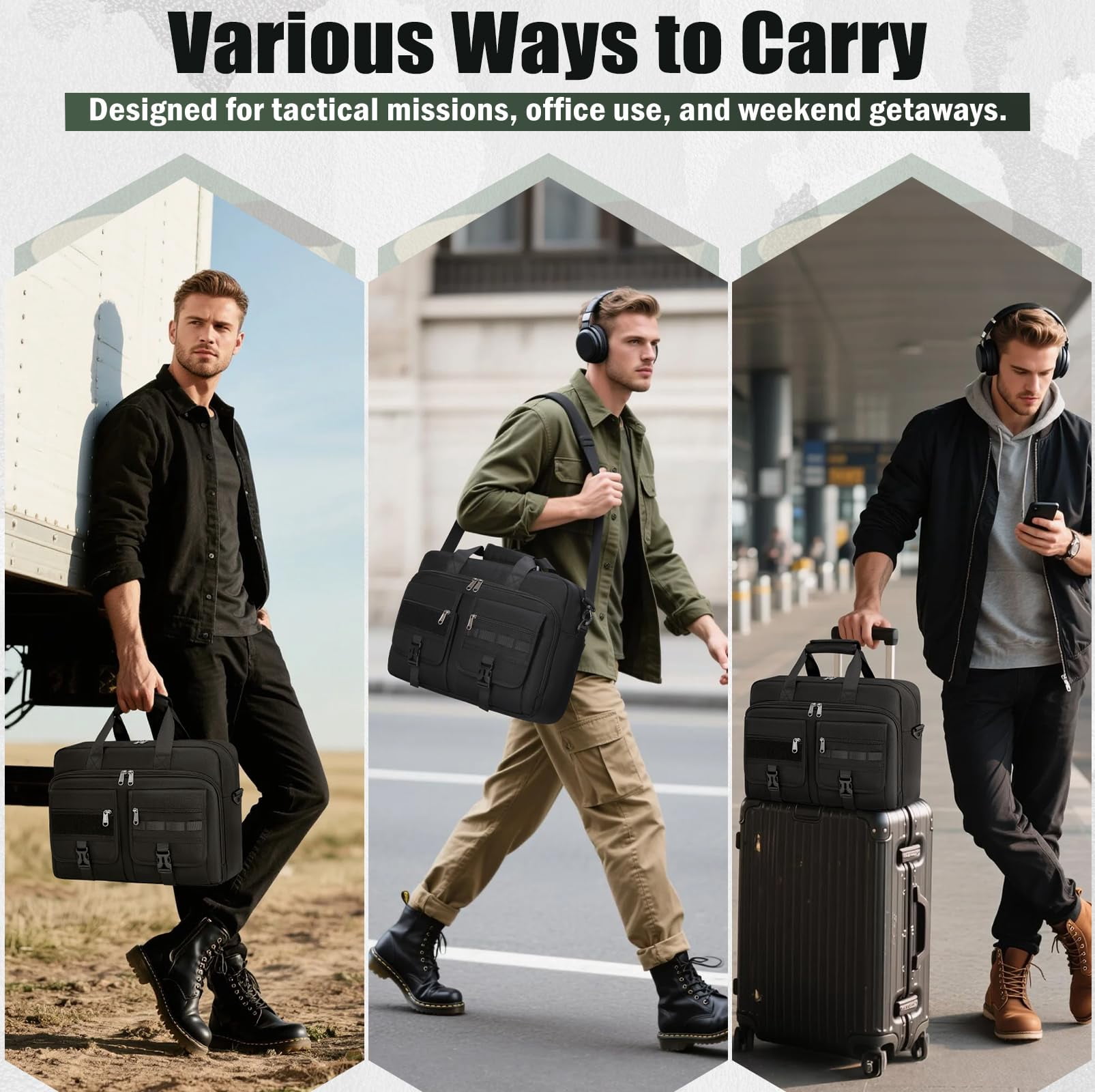 RAINSMORE 15.6 Inch Laptop Bag for Men Messenger Bag Business Laptop Briefcase with MOLLE System Large Travel,Black