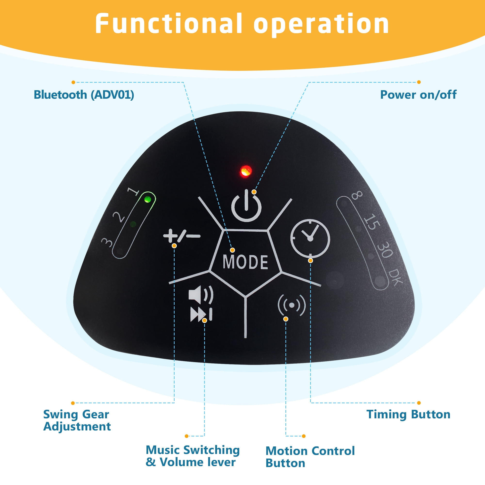SACVON Baby Swing with Bluetooth Music and Remote Control, 5 Adjustable Settings, Portable, Suitable for Indoor and Outdoor Use,Dark Gray