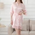 thumbnail image 2 of qolati Silk Robes for Women Short Lace Trim Satin Brides Robe 3/4 Sleeve Nightgown Comfy Sleepwear with Pockets, 2 of 4