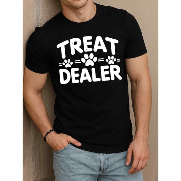 Greenink Treat Dealer Paw Print Tee for men Crew neck T-shirts black graphic tees 2026 Hip-hop streetwear Weekend casual wear Retro Unisex Shirt Cotton tshirts