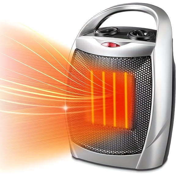 KNDKO 1500W/950W Portable Ceramic Space Heater, 2S Fast Heat, Thermostat, Tip-Over & Overheat Protection, Ultra Quiet <45dB, with Handle, ETL Certified, Silver