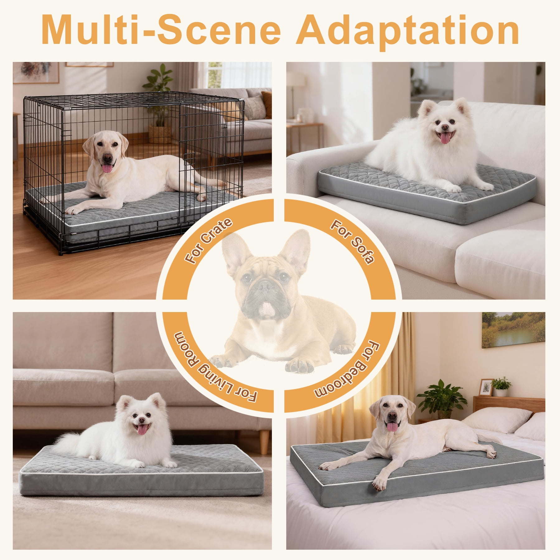 KSIIA 41in XL Dog Bed Orthopedic Crate Bed with Removable Washable Cover Egg-Crate Foam, Dark Grey