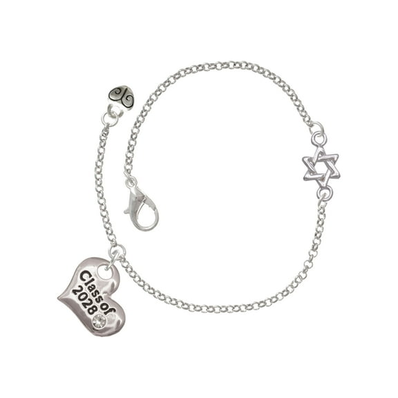 Delight Jewelry Silver-tone Class of 2028 Heart - Silvertone Star of David Delicate Bracelet, 6.25 1.75" Extender