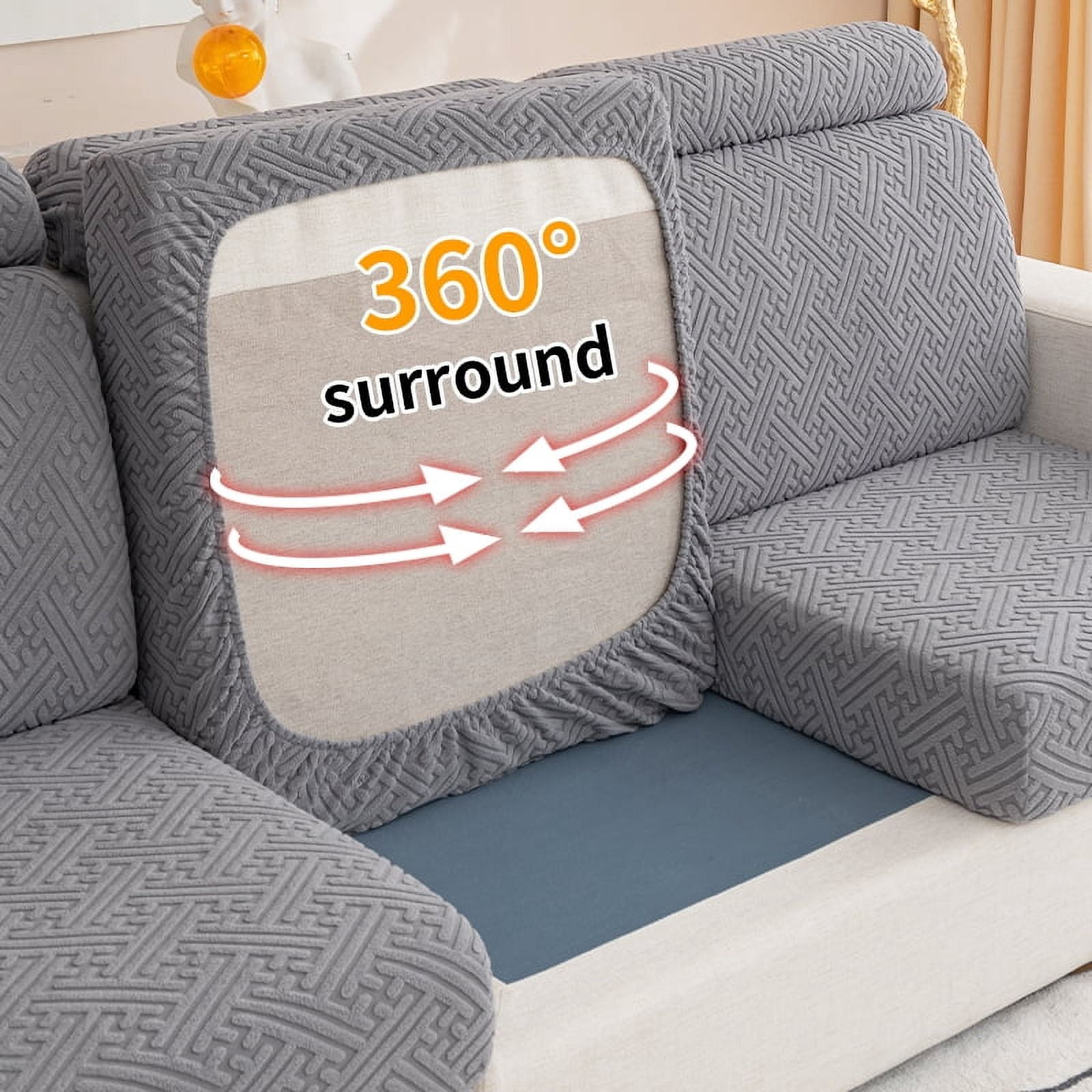 Wear-Resistant Universal Sofa Cover, Stretch Couch Cushion Slipcovers Replacement, Anti-Slip L Shape Sofa Covers, Chaise Lounge Slipcover Single Seat (Dark gray)