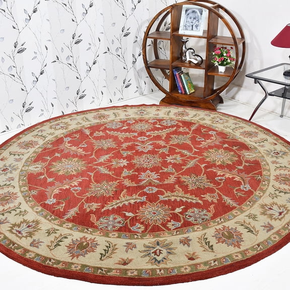 Rugsotic Carpets Hand Tufted Wool Eco-Friendly 10'x10' Area Rugs Round Red Beige Oriental High Pile Thick Handmade Anti Skid Indoor Rug for Living Room, Bedroom K00106