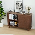 thumbnail image 5 of PHOYAL Rectangle Sideboards Buffets Cabinet, Fluted Sideboard Storage Cabinet with 2 Sliding Tambour Doors, 47.24" * 15.74" * 31.49", Walnut, 5 of 8