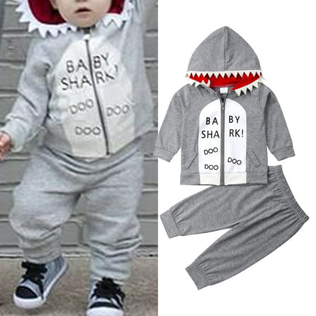 2PCS Toddler Baby Boy Spring Autumn Clothes Shark Hooded Sweater+Pants Leggings Outfits Set 6-12 Months
