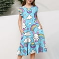 thumbnail image 2 of Summer Dresses for Girls Easter Bunny Rabbit Graphic A Line Dress Crewneck Fly Sleeve Casual Beach Dress Size 4-15, 2 of 5
