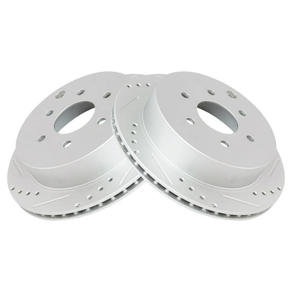 TRQ Rear Performance Brake Rotors Set Premium G-Coated Cross Drilled & Slotted Fits Select 2005-2022 Nissan Frontier 2005-2015 Xterra 2009-2012 Suzuki Equator