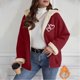 thumbnail image 1 of Ailaofu Women's Plus Rope Detail Oversized Hoodie Sherpa Zip Up Jacket, 1 of 7