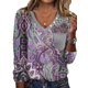 thumbnail image 1 of Camiseta de mujer con cuello en V, camiseta étnica, blusa tipo túnica de moda, jersey de mujer, Tops sueltos de manga larga, 1 of 2