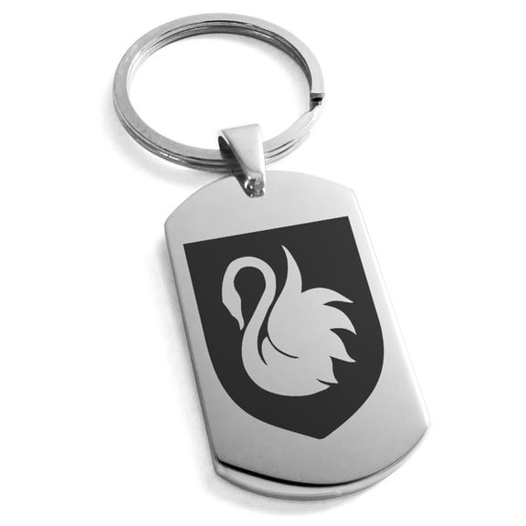 Tioneer Stainless Steel Swan Harmony Coat of Arms Shield Engraved Dog Tag Keychain Keyring