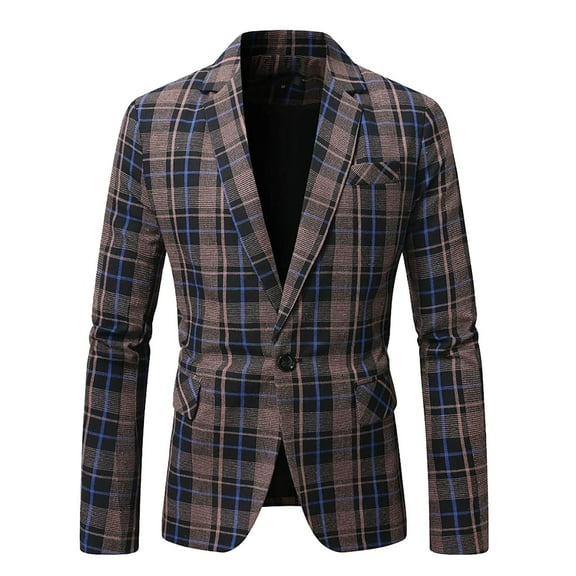 QHFBli Mens Formal Suit Jacket Blazer Plaid 2 Button Closure Prom Business Sport Coat