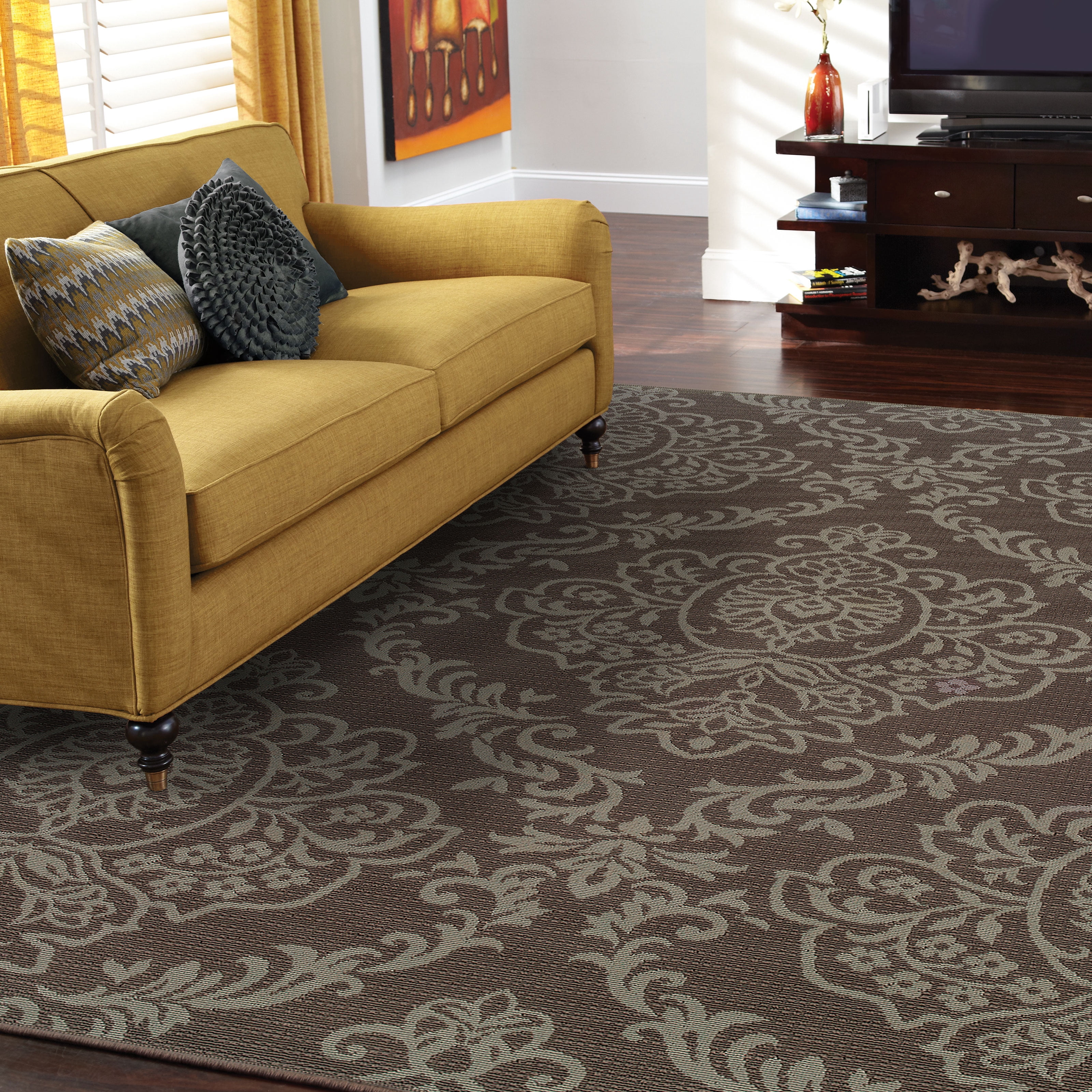 Argelia Floral Outdoor Area Rug, Grey/ Blue, 8' x 8'