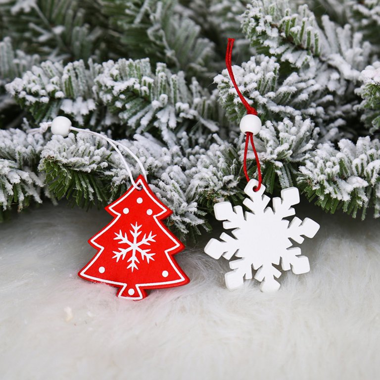 12 Pcs Christmas Wooden Snowflake Tree Ornaments Wreath Vintage