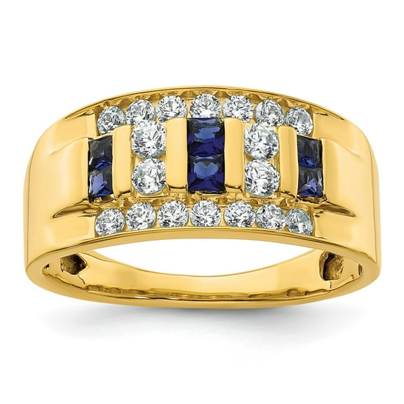 IBGoodman 14k 1 1/4 carat Lab Grown Diamond VS/SI G and Lab Created Blue Sapphire Complete Men's Ring
