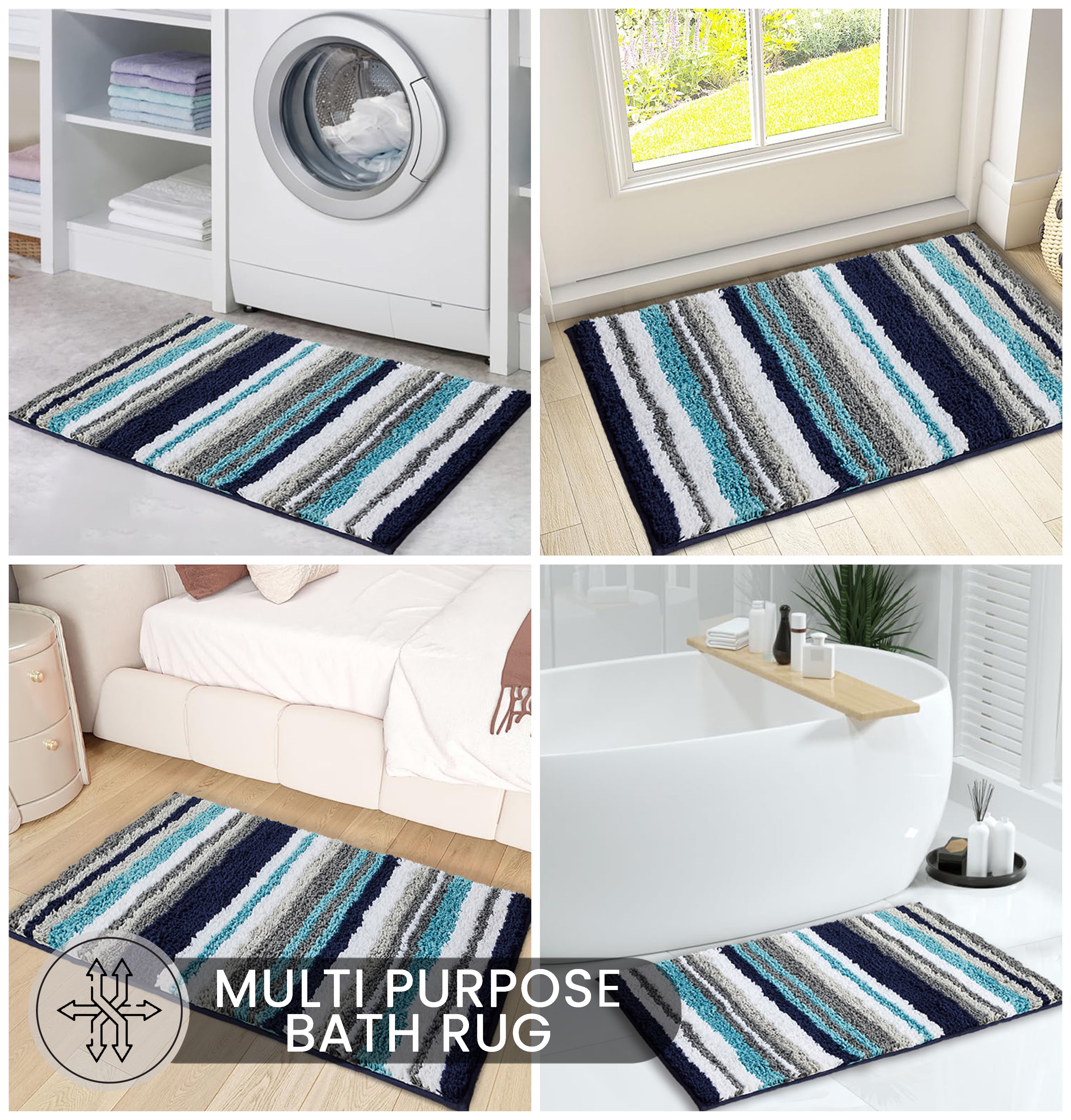 Better Trends 17" x 24" Bathroom Rugs 100% Polyester Soft Water Absorbent Non Slip Bath Mat Machine Washable Rug Griffie Collection - Blue