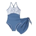thumbnail image 3 of FASHOFT Girls Swimsuit Ruched Adjustable Straps One Piece Bathing Suit with Cover up Skirt for Beach Poor Girls' Swimwear Navy 7-8 Years, 3 of 6