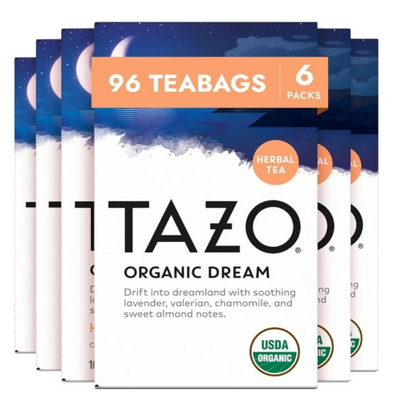 TAZO Organic DREAM Herbal Tea Bags, Caffeine-Free Bedtime Tea, 16ct – Pack of 6 (Total 96 Tea Bags), USDA Organic