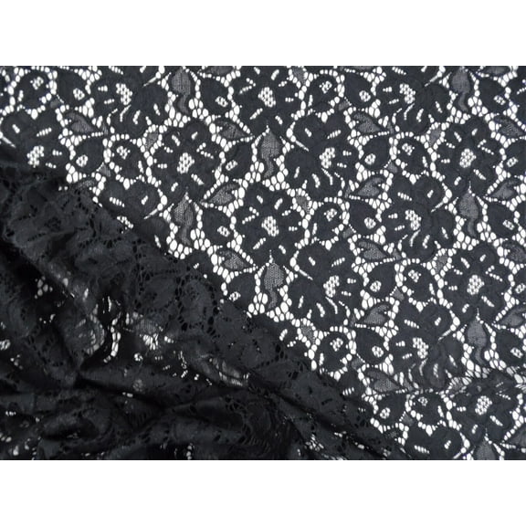 Embroidered Stretch Lace Apparel Fabric Sheer Floral Black GG300