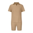 thumbnail image 4 of Stamzod Men's Short Sets Outfits Casual Short Sleeve V Neck Shirt and Elastic Waist Shorts Sets Fashion Solid Color Ribbed Men's Suits, 4 of 5