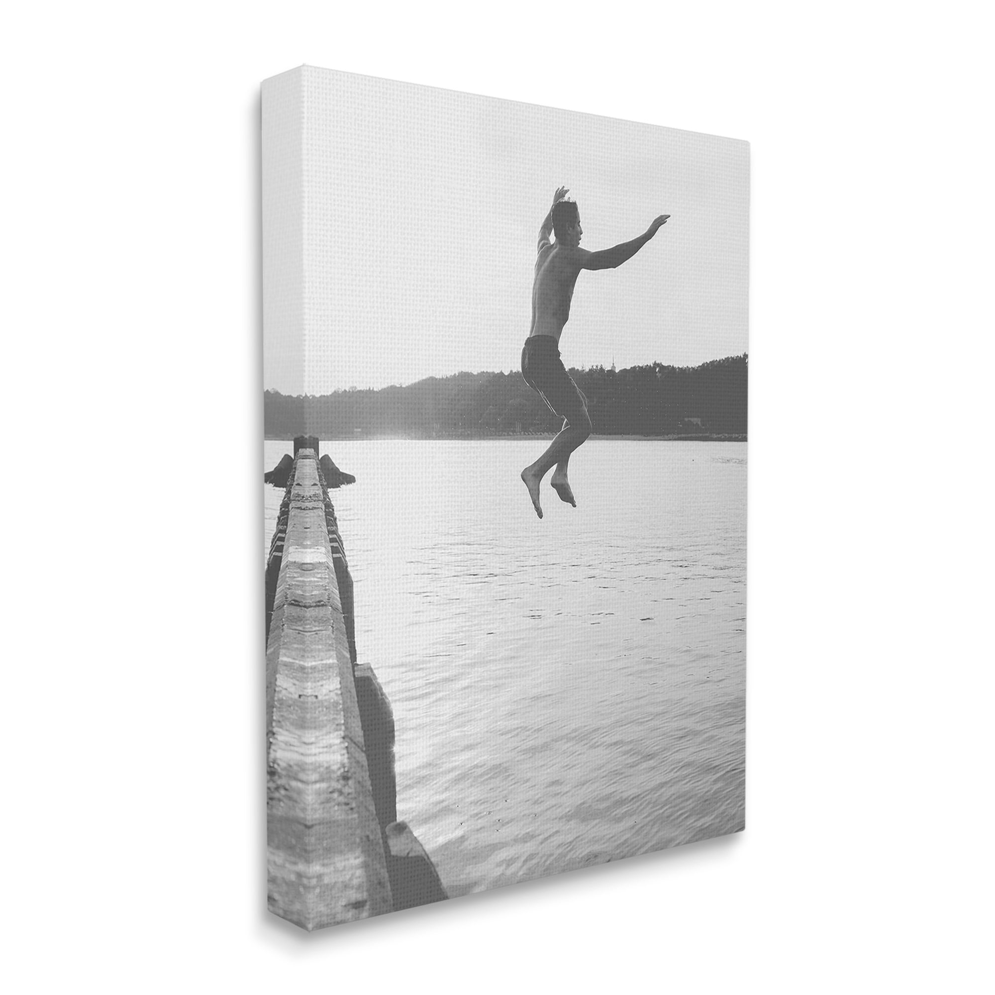 Stupell Industries Jumping in Lake Photography Landscape Photography Gallery Wrapped Canvas Art Print Wall Art, 30 x 40