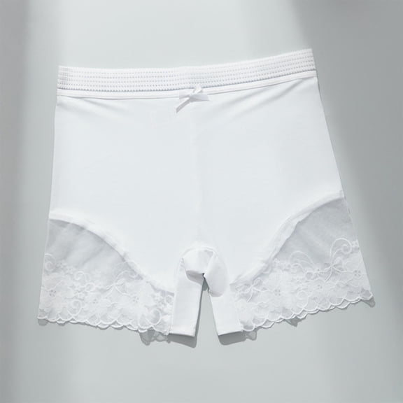 Avrnliq Womens High Waisted Boyshorts Seamless Lace Trim Tummy Control Full Coverage No Show Mid Thigh Soft Stretchy Underwear White,Size XL