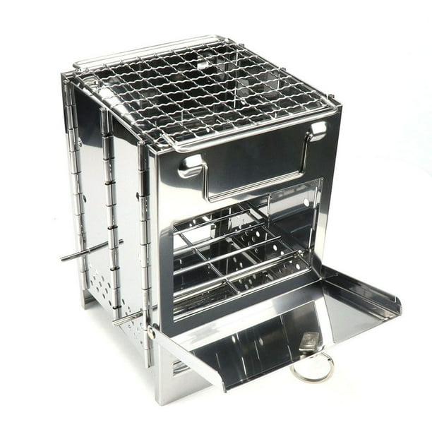 Estufa al aire libre Irfora Plegable de acero inoxidable Mochilero Estufa de leña Mini barbacoa de barbacoa con bolsa de transporte para mochileros Senderismo Camping cocina Irfora Estufa al aire libre