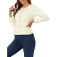 thumbnail image 5 of MODA NOVA Juniors Round Neck Button Down Ruffled Hem Cropped Washed Denim Jacket, 5 of 7