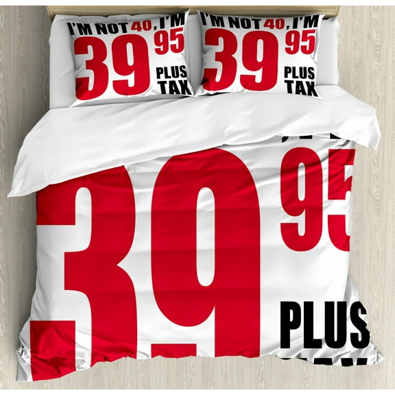 40th Birthday Duvet Cover Set, Funny Slogan for Fortieth Birthday Humorous in Pictogram Style, Decorative 3 Piece Bedding Set with 2 Pillow Shams, King Size, Hot Pink Black White, by Ambesonne