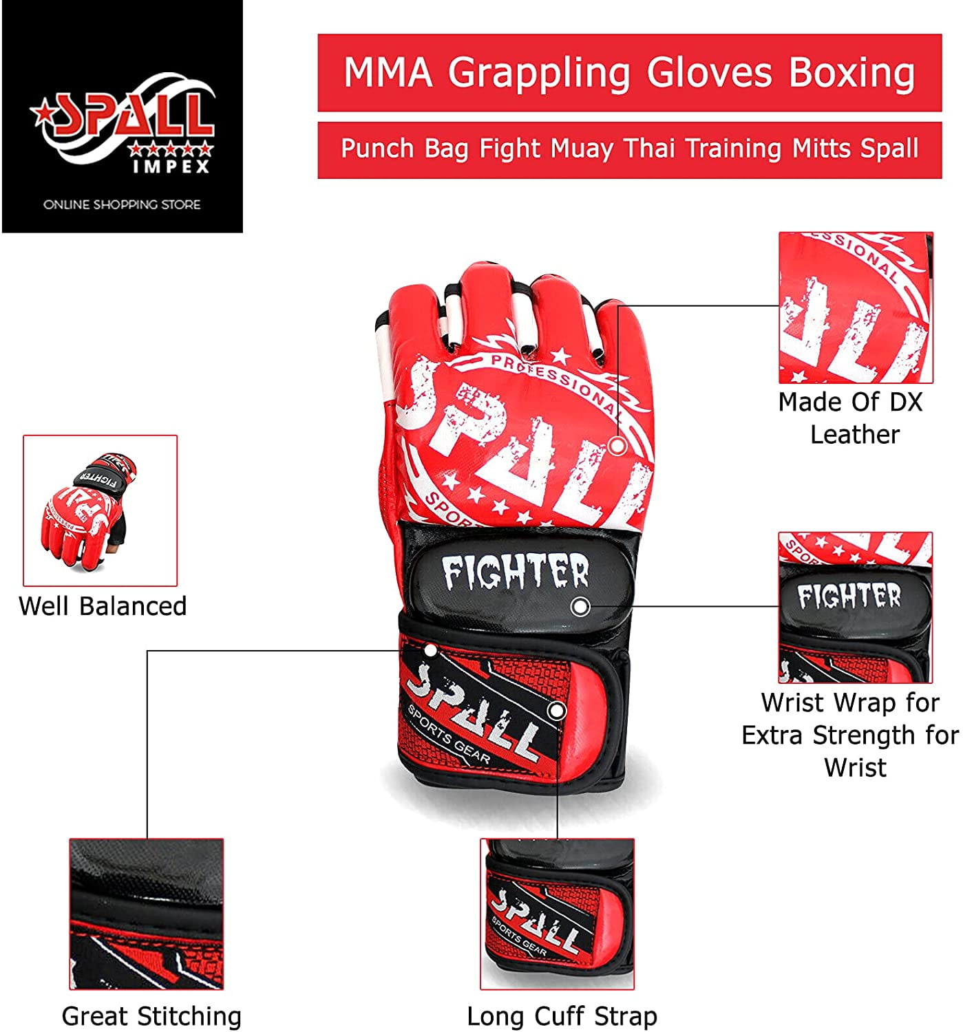 Spall Pro MMA Gloves Unisex Gloves for UFC Half Finger Boxing