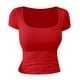thumbnail image 1 of Camiseta de manga corta con cuello en U ajustada para mujer: top informal de color liso, material suave y transpirable, tallas S/M/L/XL/XXL., 1 of 3