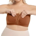 thumbnail image 2 of Gymayou Women's Plus Size Front Closure Push Up Strapless Bandeau Bra Wireless Tube Bralettes Breathable Bras Brown 5XL, 2 of 9