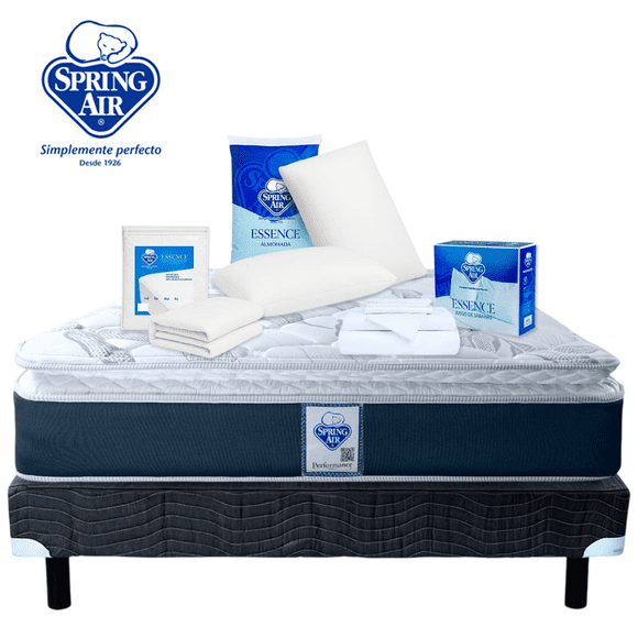 Paquete Colchon Queen Size Spring Air Smith + 2 Almohadas + Box + Cubre Colchon + Juego de Sabanas